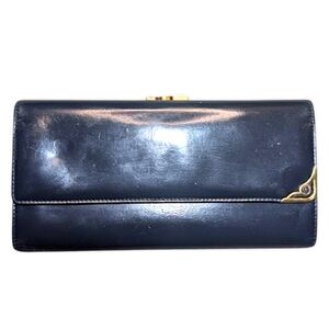 Cartier Paris Vintage Long Wallet navy Blue Leather Gold Corner Clutch Billfold